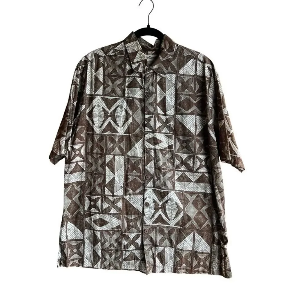 Cooke Street Honolulu Vintage Men's Brown Tribal Hawaiian Shirt Size Large - Picture 1 of 8